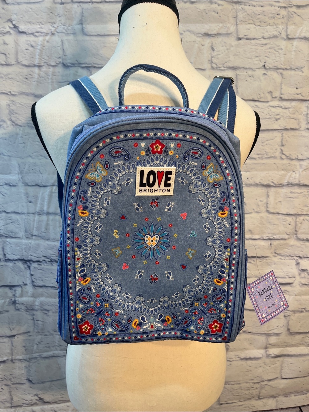 Brighton Bandana Love Backpack NWT Blue Denim Look Paisley